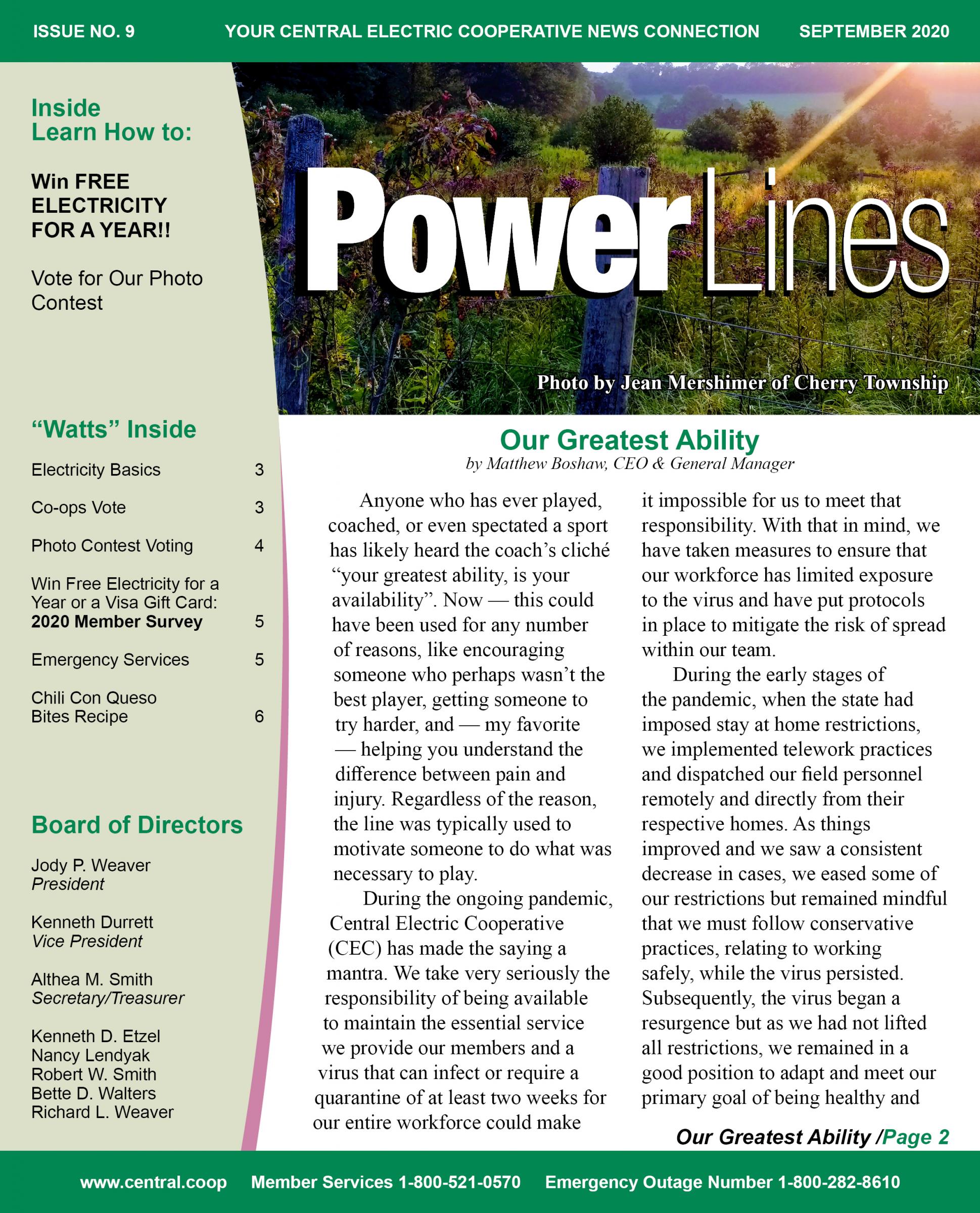 Power Lines - September 2020 Cover